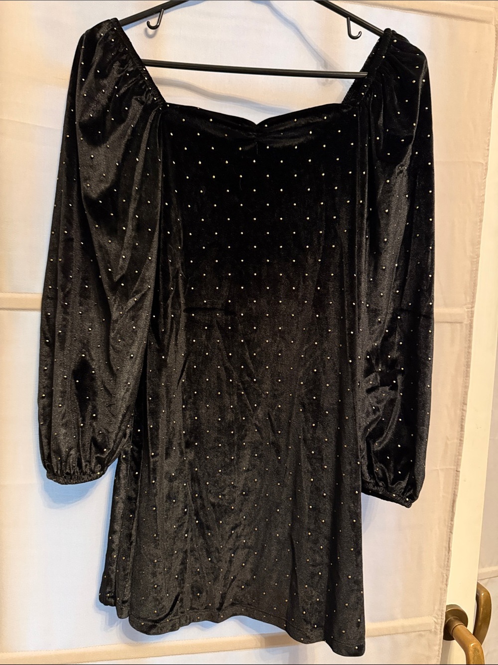 ASOS Black Velvet Long-Sleeve Mini Dress with Stud Embellishments